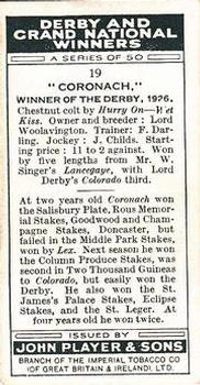 1933 Player's Derby and Grand National Winners #19 Coronach Back